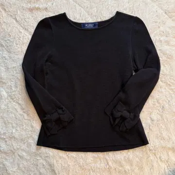 7부 기장 리본 포함 티셔츠 블랙