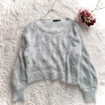 헤더 페더 니트 보송보송 크롭 기장 라이트 그레이 F