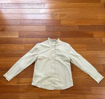 마드모아젤 논논 옅은 그린 체크 무늬 프릴 긴팔 셔츠