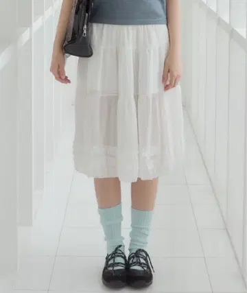 Birthday room 시어 티어드 미디 기장 스커트