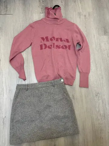 새상품 M 사이즈 델솔 골프 니트 스커트 셋업 핑크 그레이