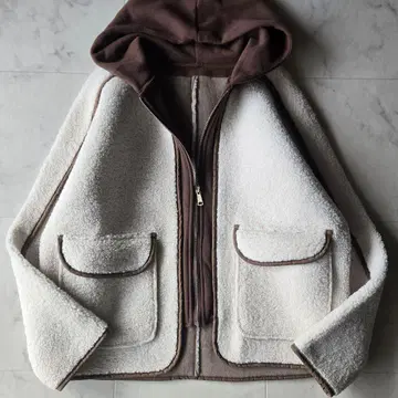 리브 드와 후드 보아 코트 보아 블루종 보아 자켓 아이보리 브라운