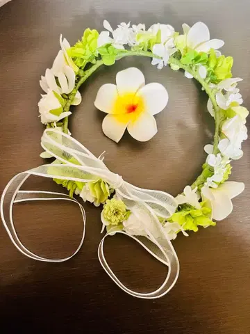 화관 플루메리아 화이트 x 그린 핸드메이드 조화 리조트 웨딩