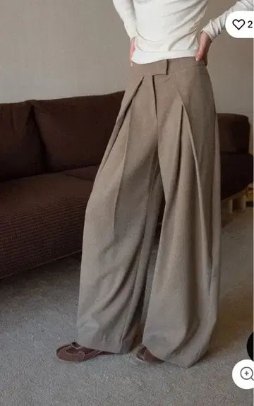 브라운 플리츠 와이드 팬츠