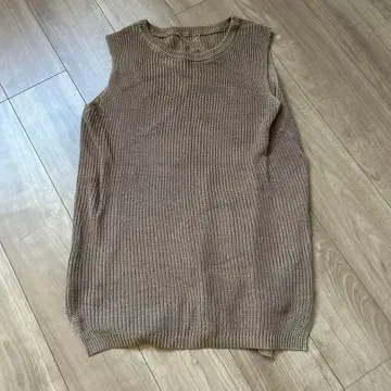 베이지 슬리브리스 니트 베스트 100% 코튼