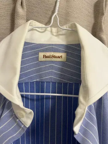 Paul Stuart 블루 화이트 스트라이프 긴팔 셔츠