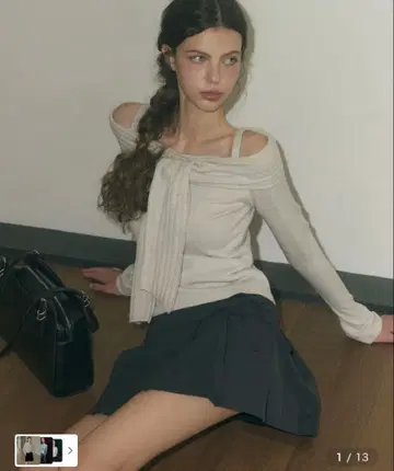 LEATHERY 오프숄더 니트 리본 musinsa