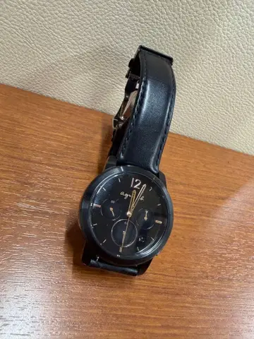 블랙 가죽 크로노그래프 손목시계 에네스베