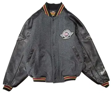 할리데이비슨 95주년 소매 가죽 바시티 자켓 그레이/블랙 가죽 L