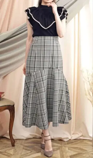 하이웨스트 체크 스커트