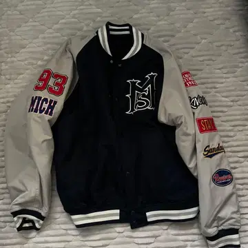 자수 로고 네이비/그레이 바시티 자켓