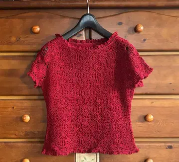 시빌라 레이스 편직 빨간색 반팔 니트