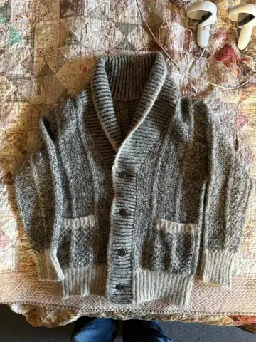 울 혼방 그레이 셔링 가디건 가운 넥타이 옷깃