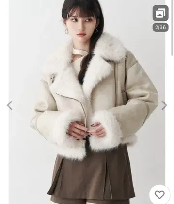 MURUA 무스탕 코트 언이븐 숏 페이크 무스탕 자켓