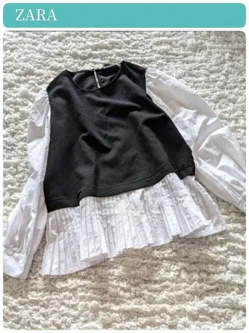 새상품급 [ ZARA ] 자라 이소재 절개 플리츠 풀오버 블라우스 M