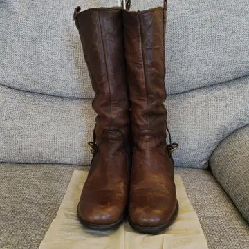 브라운 가죽 롱 부츠 버클 포함