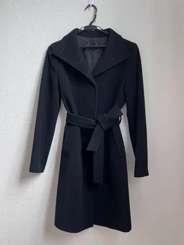 언타이틀 블랙 울 100% 롱 코트 벨트 포함