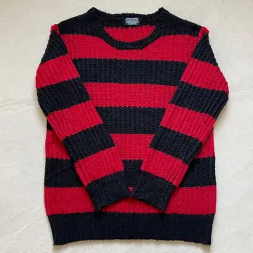 NIRVANA 커트 코베인 빨간색 x 블랙 보더 니트 L