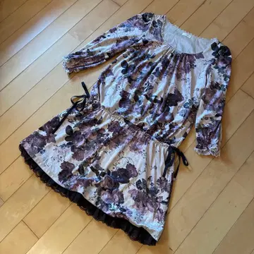 레스트로즈 스모키 플라워 원피스 벨로아 핑크