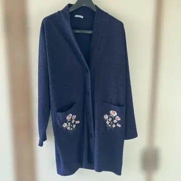 Rey Siesta 퍼플 꽃 자수 롱 가디건 사이즈 LL