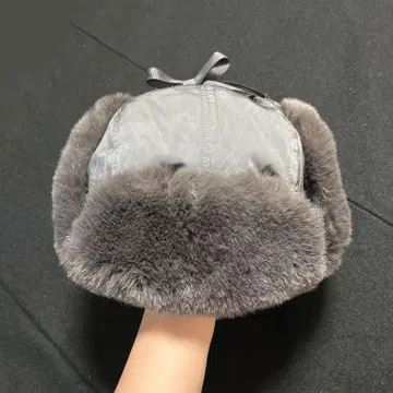 인조 모피 플라이트 캡 그레이 방한