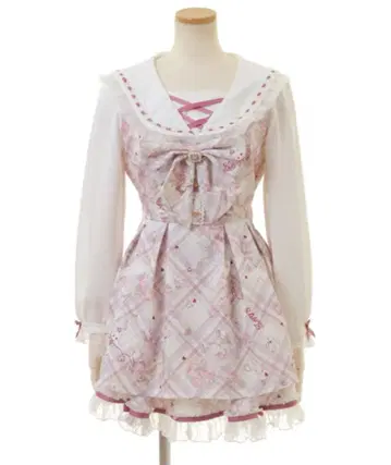 lizlisa Sewing Bear 패턴 셋업 긴팔 화이트