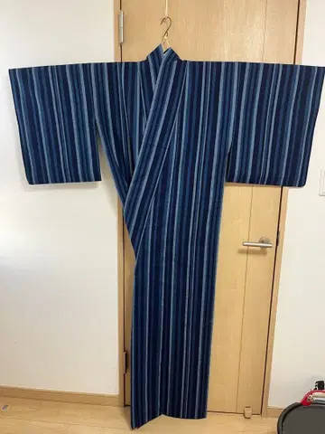 면 기모노 네이비 나염 단의