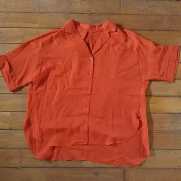 오렌지 버튼업 반팔 셔츠