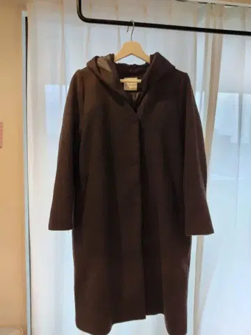 nano universe 후드 부착 롱 코트 다크 브라운