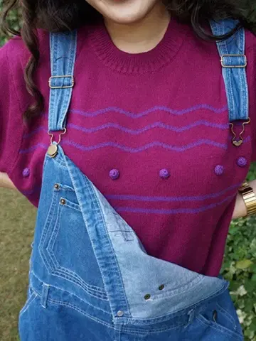 Peco Club 퍼플 반팔 니트 F 사이즈