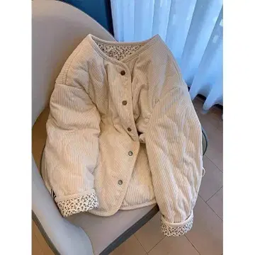코듀로이 퀼팅 자켓 크림색