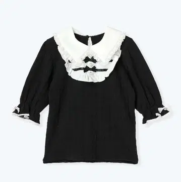 노에미 더블 리본 케이블 자카드 티셔츠 상의 블랙