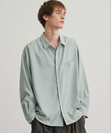 퍼블릭 도쿄 민트 그린 포켓 부착 긴팔 셔츠 L