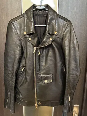 블랙 가죽 더블 라이더 자켓 36