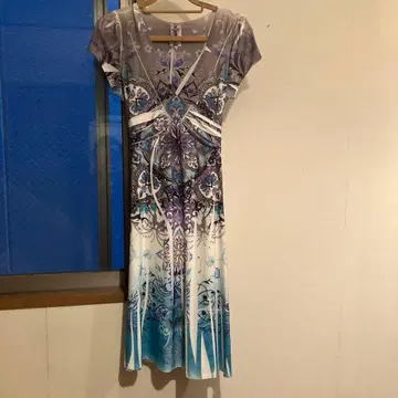 퍼플 레인 플라워 프린트 원피스 L