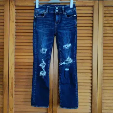 데미지 가공 다크 블루 스키니 데님