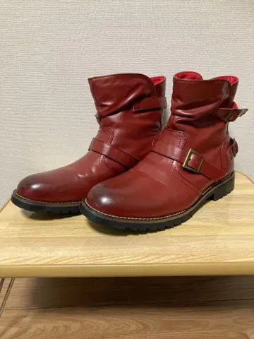 가죽 엔지니어 부츠 빨간색 버클 포함