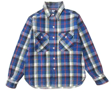 웨어하우스 육중한 헤비 코튼 플란넬 셔츠 블루/레드 M