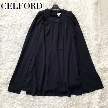 미사용급 셀포드 2024 케이프 드레스 메탈 버튼 원피스 블랙