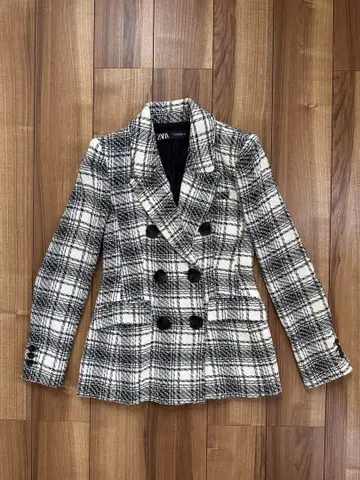 자라 체크 무늬 더블 브레스트 자켓