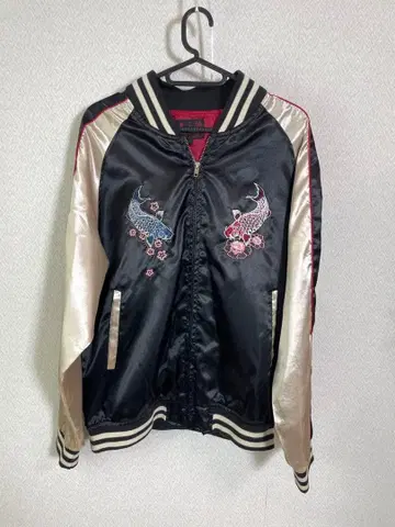 일심여경 잉어 자수 일본풍 패턴 스카잔 블랙 L 사이즈