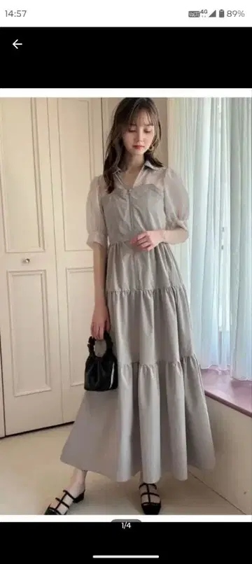 그레이 셔츠 원피스 반팔 티어드