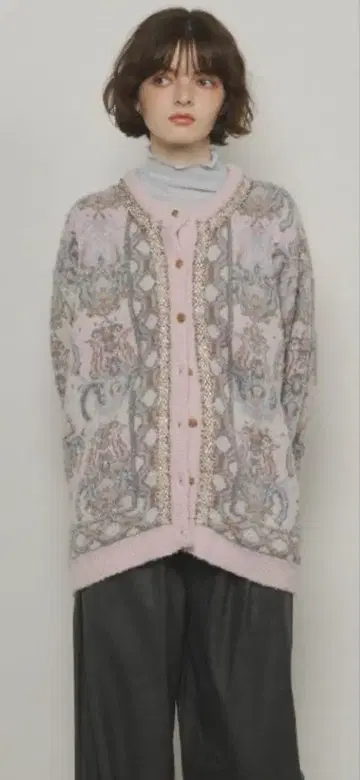 Unitage 부클레 총 패턴 자카드 니트 가디건