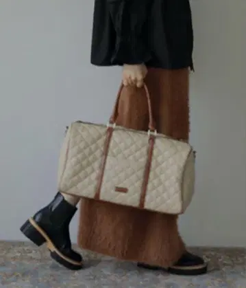 AMAIL 퀼팅 보스턴 백 베이지