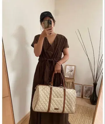 AMAIL 퀼팅 보스턴 백 베이지