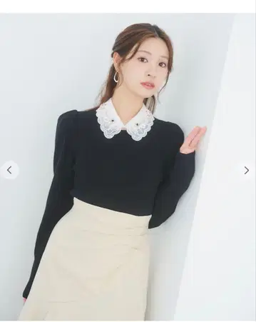 이번 시즌 신상 LILLIAN CARAT 비쥬 레이스 카라 니트 블랙