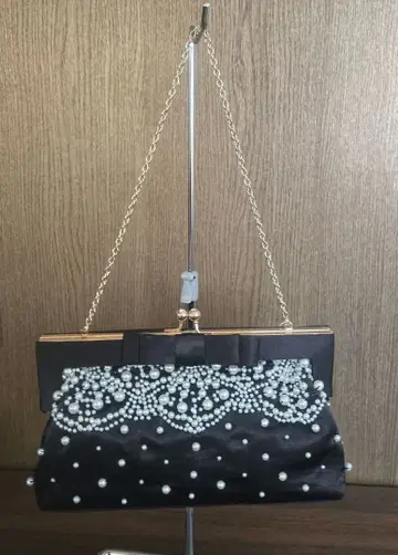 로즈 티아라 펄 비즈 장식 파티 백 블랙