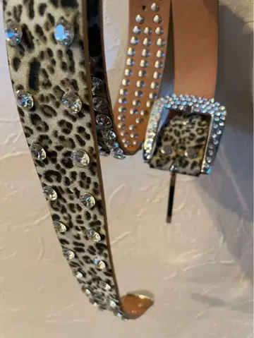 레오파드 무늬 스톤 장식 벨트