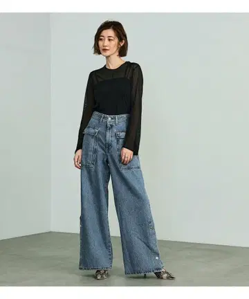 atelier something 빅 포켓 슬릿 와이드 데님 팬츠