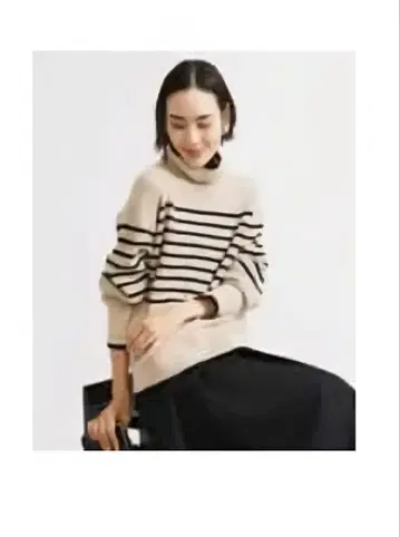 미쉘클랑 패널 보더 터틀넥 니트